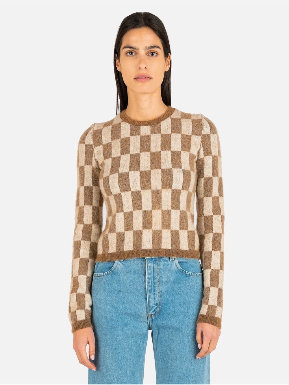 Nanushka Feline Brushed Alpaca Checkered Sweater Size Medium